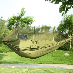 Double Hammock With Maximum Weight Capacity Of 600 Pounds, Equipped With Mosquito Net, Outdoor Hiking Camping Hammock, Portable Nylon Swing Hammo (Option: Green)