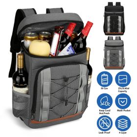 Grey-Black Options 1Pc Cooler Backpack 36 Can Leakproof Insulated Cooler Backpack With 25L 6.6Gal For Picnic Camping Beach Hiking Fishing Travel (Option: Grey)