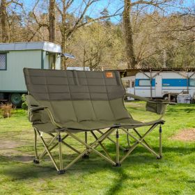 Oversized Camping Chair Folding Loveseat Camping Couch With Cup Holders & Thick Padding (Option: Green)